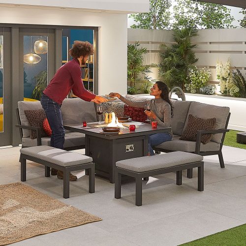 Compact Vogue Aluminium Casual Dining Corner Sofa Set with Firepit Table (thumbnail)