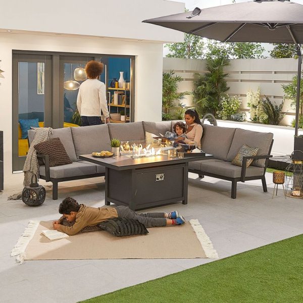 Compact vogue corner dining set with firepit table (thumbnail)