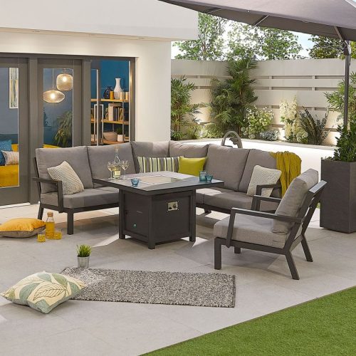 Compact Vogue Corner Dining Set With Firepit Table & Lounge Chair (thumbnail)