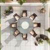 Amelia 8 Seat Dining Set with Fire Pit - 1.8m Round Table overhead shot of the set with the firepit table turned off