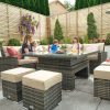 Cambridge Deluxe Corner Dining Set with Rising Table close up to the set with a family using it