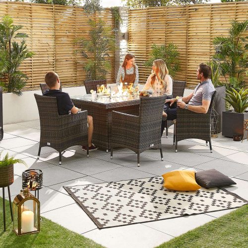 Amelia 6 Seat Dining Set with Fire Pit - 1.5m x 1m Rectangular Table thumbnail
