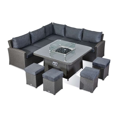 Deluxe Ciara Corner Dining Set with Firepit Table thumbnail