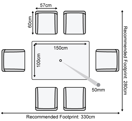 Amelia 6 Seat Dining Set - 1.5m x 1m Rectangular Table dimensions